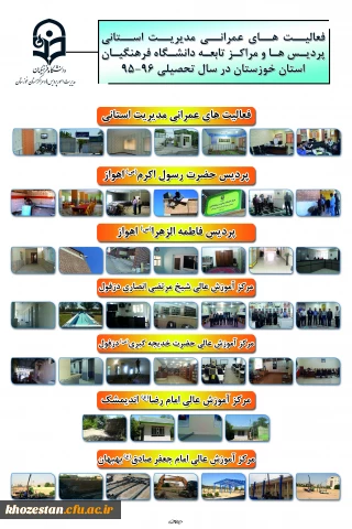 فعالیت های عمرانی مدیریت امور پردیس ها ، پردیس ها و مراکز تابعه استان خوزستان