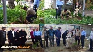 مشارکت سرپرست مدیریت و جمعی از همکاران مدیریت امور پردیس های استان خوزستان در  کاشت نهال روز درختکاری .
