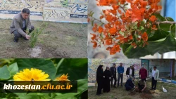 مشارکت سرپرست مدیریت و جمعی از همکاران مدیریت امور پردیس های استان خوزستان در  کاشت نهال روز درختکاری .