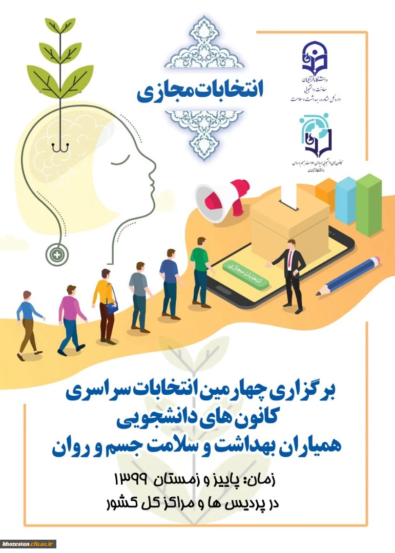 پوستر برگزاری چهارمین انتخابات سراسری کانون های دانشجویی همیاران بهداشت و سلامت جسم و روان