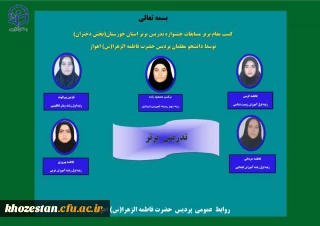 کسب مقام برتر مسابقات جشنواره تدریس برتر استان خوزستان(بخش دختران) توسط دانشجو معلمان پردیس حضرت فاطمه الزهرا(س) اهواز