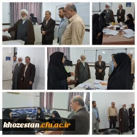 بازدید صالحی ریاست امور پردیس های دانشگاه فرهنگیان استان و حجت الاسلام والمسلمین جوانمردزاده مسئول نهاد نمایندگی مقام معظم رهبری در دانشگاه فرهنگیان استان خوزستان و تیم همراه از روند برگزاری ارزیابی تکمیلی (مصاحبه) داوطلبین ورود به دانشگاه فرهنگیان_ پردیس