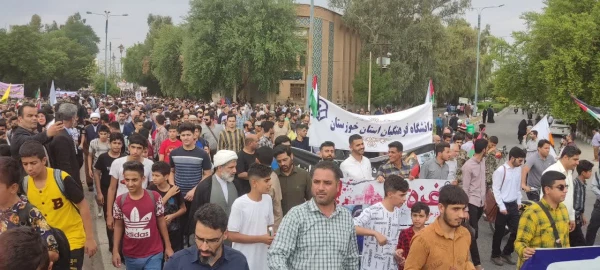 حضور پرشور مسئولین،اساتید،کارکنان و دانشجو معلمان دانشگاه فرهنگیان استان خوزستان در راهپیمایی اعتراض به رژیم کودک کش اسرائیل و حمایت از مردم مظلوم غزه 4