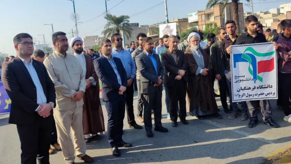 حضور باشکوه دانشجویان دانشگاه فرهنگیان استان خوزستان در تجمع جهانی حمایت از کودکان مظلوم فلسطین 3